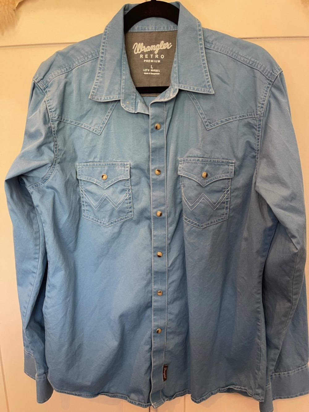 Wrangler Light Blue Retro Western Pearl Snap Shirt